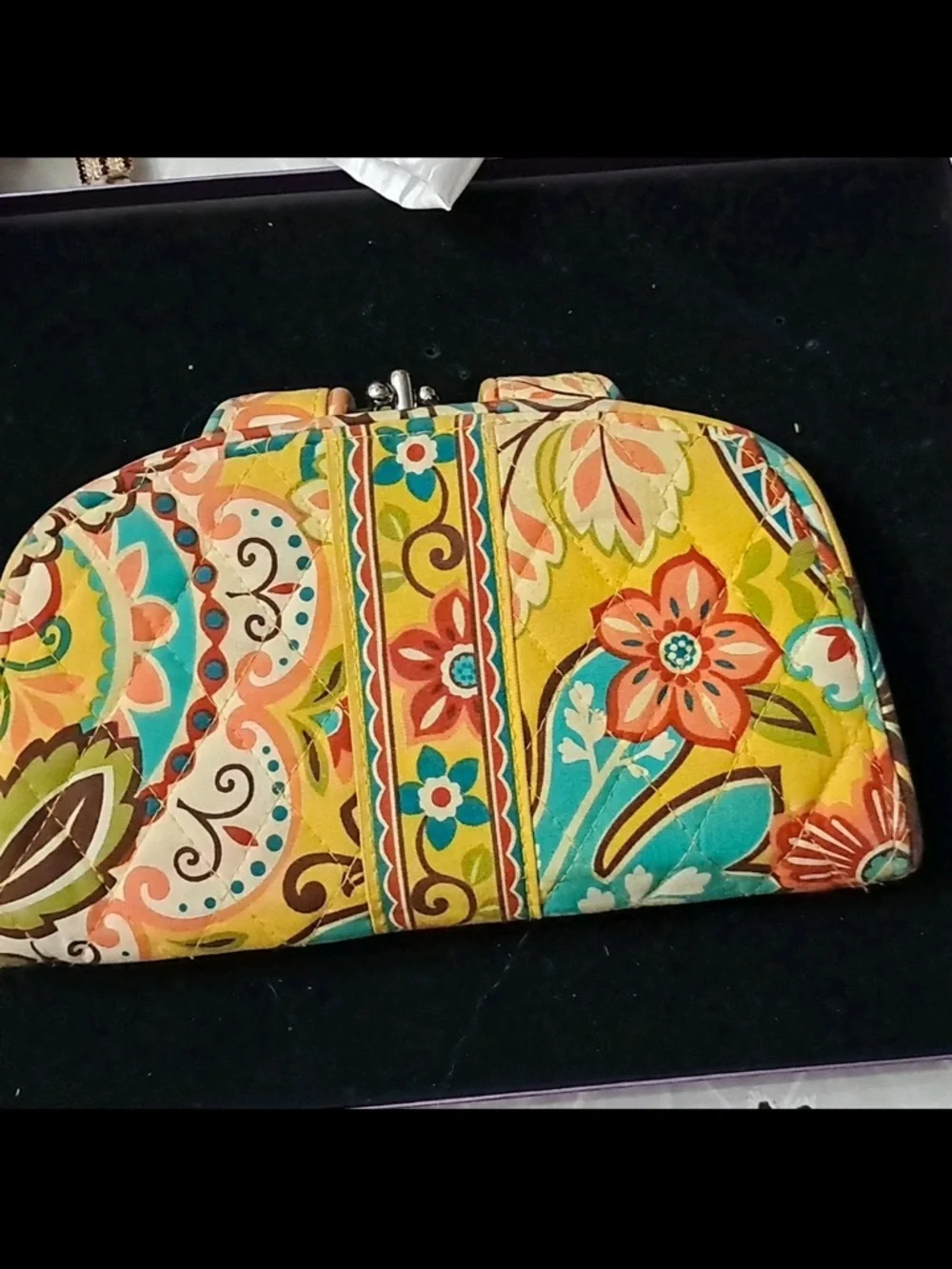 Vera Bradley Yellow, Teal & Coral Quilted Floral Paisley Wristlet - Picture 2 of 9